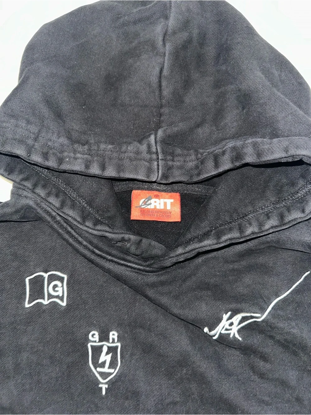 True Grit Black Pullover Hoodie with White Graphics